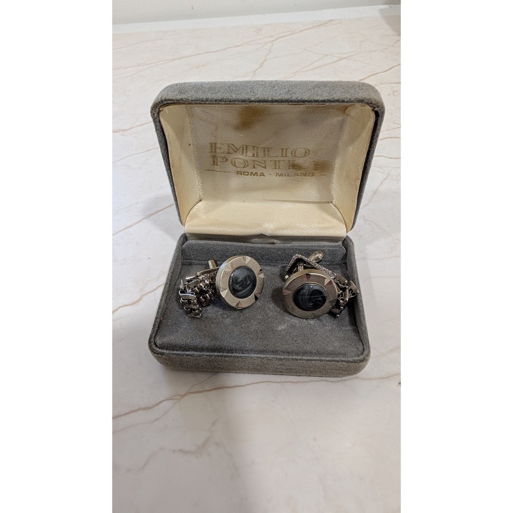 Emilio Ponte Roma Milano Vintage Silver Tone Wrap Mesh Chain Cufflinks with Box - Picture 2 of 8